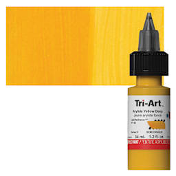 Tri-Art Low-Viscosity Artist Acrylic - Arylide Yellow Deep, 34 ml Tube and swatch