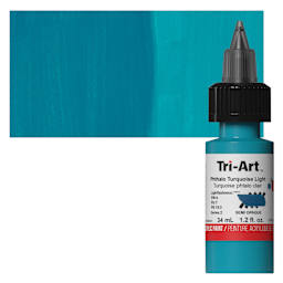 Tri-Art Low-Viscosity Artist Acrylic - Phthalo Turquoise Light, 34 ml Tube and swatch