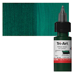 Tri-Art Low-Viscosity Artist Acrylic - Phthalo Green, 34 ml Tube and swatch
