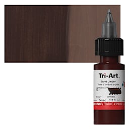 Tri-Art Low-Viscosity Artist Acrylic - Burnt Umber, 34 ml Tube and swatch
