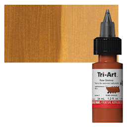 Tri-Art Low-Viscosity Artist Acrylic - Raw Sienna, 34 ml Tube and swatch