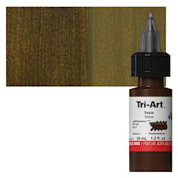 Tri-Art Low-Viscosity Artist Acrylic - Sepia, 34 ml Tube and swatch