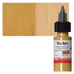 Tri-Art Low-Viscosity Artist Acrylic - Iridescent Gold Deep, 34 ml Tube and swatch