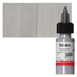 Tri-Art Low-Viscosity Artist Acrylic - Iridescent Silver, 34 ml Tube and swatch