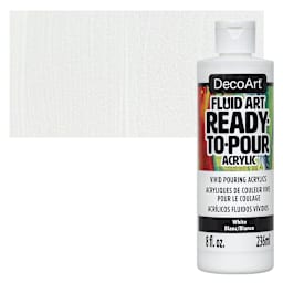 DecoArt Fluid Art Ready-To-Pour Acrylic - White, 8 oz Bottle and swatch