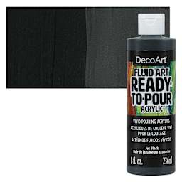 DecoArt Fluid Art Ready-To-Pour Acrylic - Jet Black, 8 oz Bottle and swatch