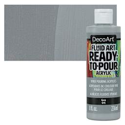 DecoArt Fluid Art Ready-To-Pour Acrylic - Grey, 8 oz Bottle and swatch