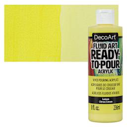 DecoArt Fluid Art Ready-To-Pour Acrylic - Lemon, 8 oz Bottle and swatch