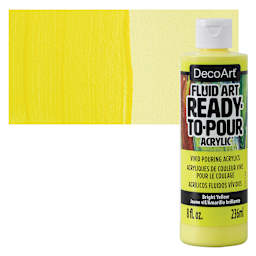DecoArt Fluid Art Ready-To-Pour Acrylic - Bright Yellow, 8 oz Bottle and swatch