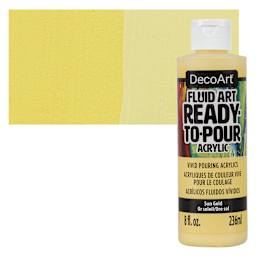 DecoArt Fluid Art Ready-To-Pour Acrylic - Sun Gold, 8 oz Bottle and swatch