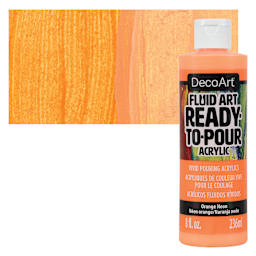 DecoArt Fluid Art Ready-To-Pour Acrylic - Neon Orange, 8 oz Bottle and swatch