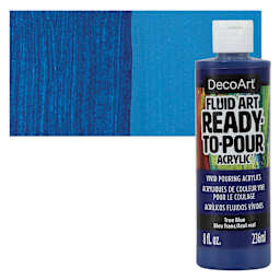 DecoArt Fluid Art Ready-To-Pour Acrylic - True Blue, 8 oz Bottle and swatch