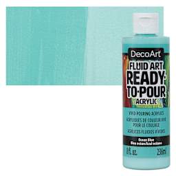 DecoArt Fluid Art Ready-To-Pour Acrylic - Ocean Blue, 8 oz Bottle and swatch