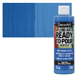DecoArt Fluid Art Ready-To-Pour Acrylic - Bright Blue, 8 oz Bottle and swatch