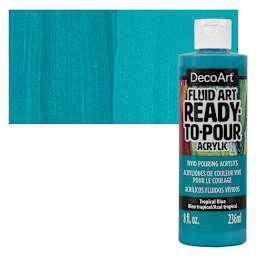 DecoArt Fluid Art Ready-To-Pour Acrylic - Tropical Blue, 8 oz Bottle and swatch