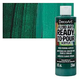 DecoArt Fluid Art Ready-To-Pour Acrylic - Emerald Green, 8 oz Bottle and swatch