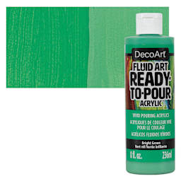 DecoArt Fluid Art Ready-To-Pour Acrylic - Bright Green, 8 oz Bottle and swatch