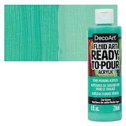 DecoArt Fluid Art Ready-To-Pour Acrylic - Cay Green, 8 oz Bottle and swatch