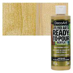DecoArt Fluid Art Ready-To-Pour Acrylic - Gold (Metallic), 8 oz Bottle and swatch