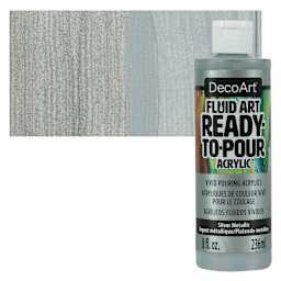 DecoArt Fluid Art Ready-To-Pour Acrylic - Silver (Metallic), 8 oz Bottle and swatch