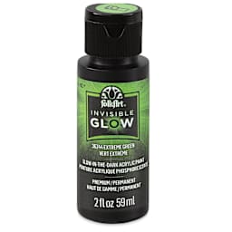 FolkArt Invisible Glow Acrylic Paint - Extreme Green, 2 oz (Front of bottle)
