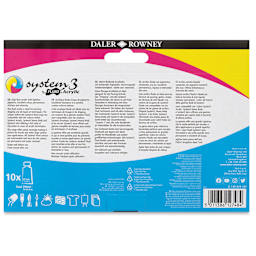 Daler-Rowney System3 Fluid Acrylics - Set of 10, 29.5 ml (Back of package)