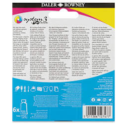 Daler-Rowney System3 Fluid Acrylics - Set of 6, 29.5 ml (Back of package)
