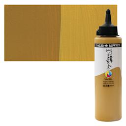 Daler-Rowney System3 Fluid Acrylic - Yellow Ochre, 250 ml bottle and swatch