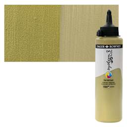 Daler-Rowney System3 Fluid Acrylic - Pale Gold, 250 ml bottle and swatch