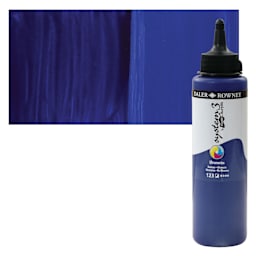 Daler-Rowney System3 Fluid Acrylic - Ultramarine, 250 ml bottle and swatch