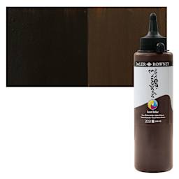 Daler-Rowney System3 Fluid Acrylic - Burnt Umber, 250 ml bottle and swatch