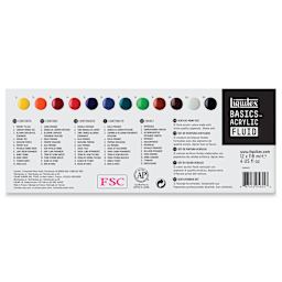 Liquitex Basics Acrylic Fluid Paint - Assorted Colors, Set of 12, 118 ml back of package