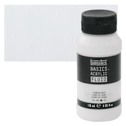 Liquitex Basics Acrylic Fluid Paint - Titanium White, 118 ml bottle and swatch