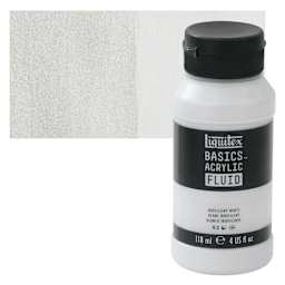 Liquitex Basics Acrylic Fluid Paint - Iridescent White, 118 ml bottle and swatch
