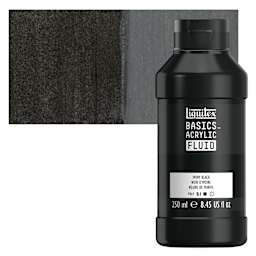 Liquitex Basics Acrylic Fluid Paint - Ivory Black, 250 ml bottle and swatch