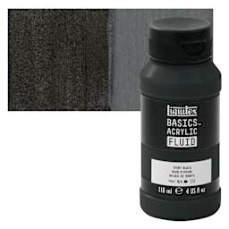 Liquitex Basics Acrylic Fluid Paint - Ivory Black, 118 ml bottle and swatch