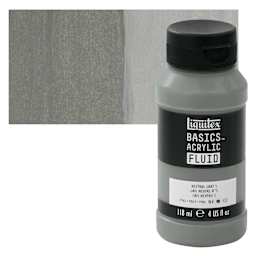 Liquitex Basics Acrylic Fluid Paint - Neutral Grey 5, 118 ml bottle and swatch