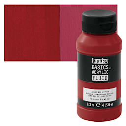 Liquitex Basics Acrylic Fluid Paint - Cadmium Red Deep Hue, 118 ml bottle and swatch