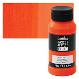 Liquitex Basics Acrylic Fluid Paint - Vivid Red Orange, 118 ml bottle and swatch