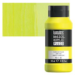 Liquitex Basics Acrylic Fluid Paint - Fluorescent Yellow, 118 ml bottle and swatch