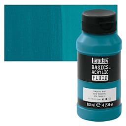 Liquitex Basics Acrylic Fluid Paint - Turquoise Blue, 118 ml bottle and swatch