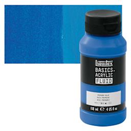 Liquitex Basics Acrylic Fluid Paint - Primary Blue, 118 ml bottle and swatch