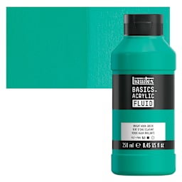 Liquitex Basics Acrylic Fluid Paint - Bright Aqua Green, 250 ml bottle and swatch
