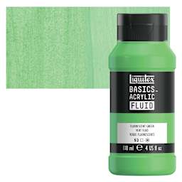 Liquitex Basics Acrylic Fluid Paint - Fluorescent Green, 118 ml bottle and swatch