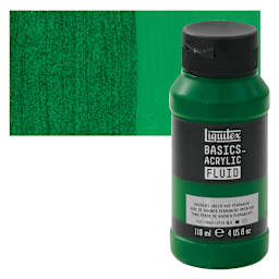 Liquitex Basics Acrylic Fluid Paint - Hooker's Green Permanent Hue, 118 ml bottle and swatch