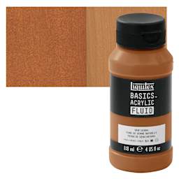 Liquitex Basics Acrylic Fluid Paint - Raw Sienna, 118 ml bottle and swatch