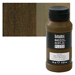 Liquitex Basics Acrylic Fluid Paint - Raw Umber, 118 ml bottle and swatch