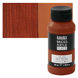 Liquitex Basics Acrylic Fluid Paint - Burnt Sienna, 118 ml bottle and swatch