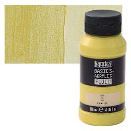 Liquitex Basics Acrylic Fluid Paint - Gold, 118 ml bottle and swatch