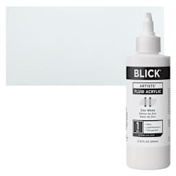 Blick Artists’ Fluid Acrylic - Zinc White, 200 ml bottle and swatch